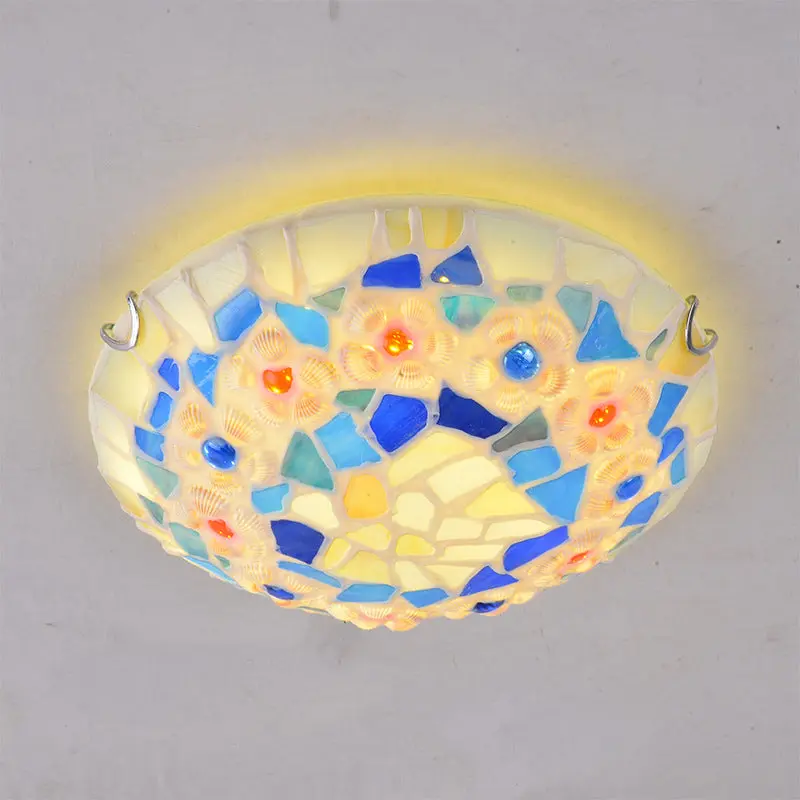Contemporary Creative Round Shell Stained Glass 2/3/4 Light Flush Mount Ceiling Light For Living Room