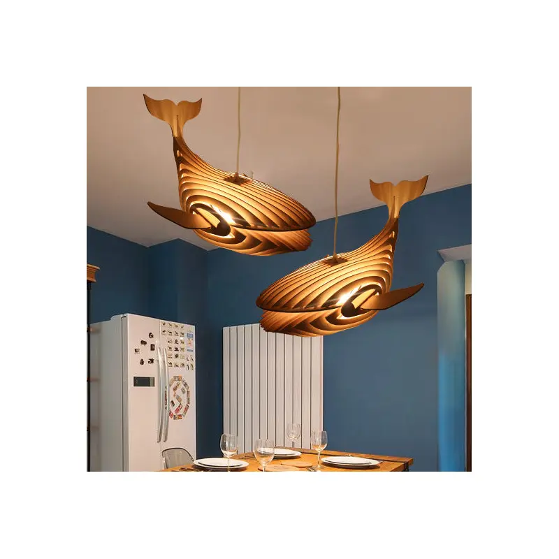 Contemporary Creative Whale Wood 1-Light Chandelier For Dining Room