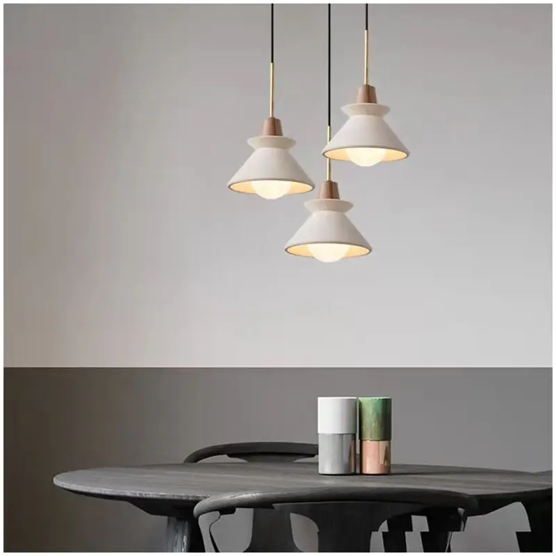 Contemporary Industrial Round Cone Hardware Glass Cement Wood 1-Light Pendant Light For Living Room
