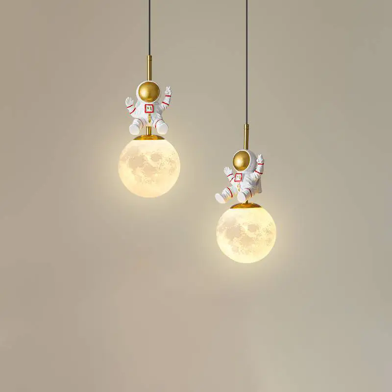 Contemporary Nordic Kids Orb Astronaut Iron Resin 1-Light Pendant Light For Bedroom