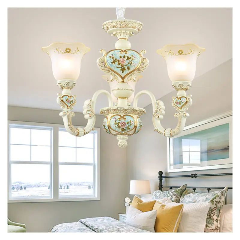 Modern Art Deco Carved Cup Iron Resin Glass Chandelier 3/6/8/10 Light Chandelier For Living Room