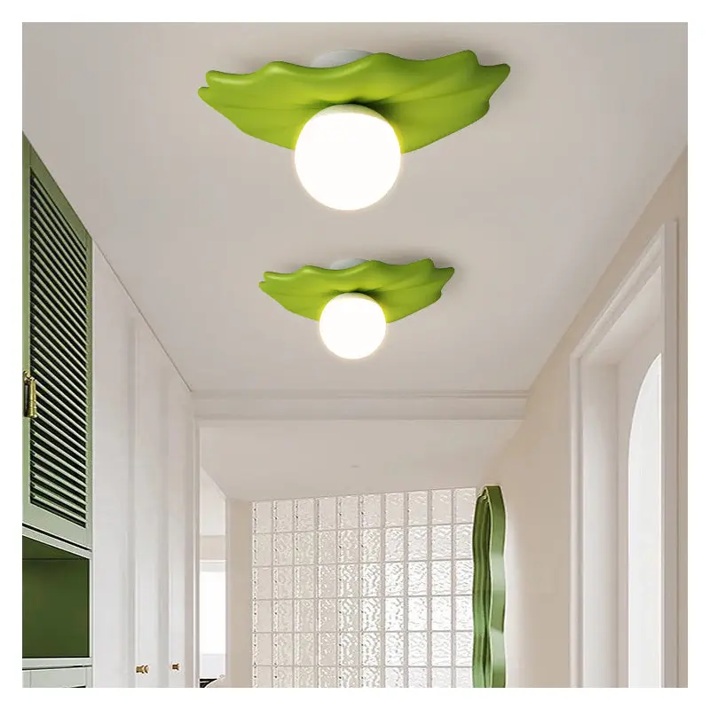 Modern Art Deco Iron Acrylic Silica Lotus Leaf Ball LED Flush Mount Ceiling Light For Living Room