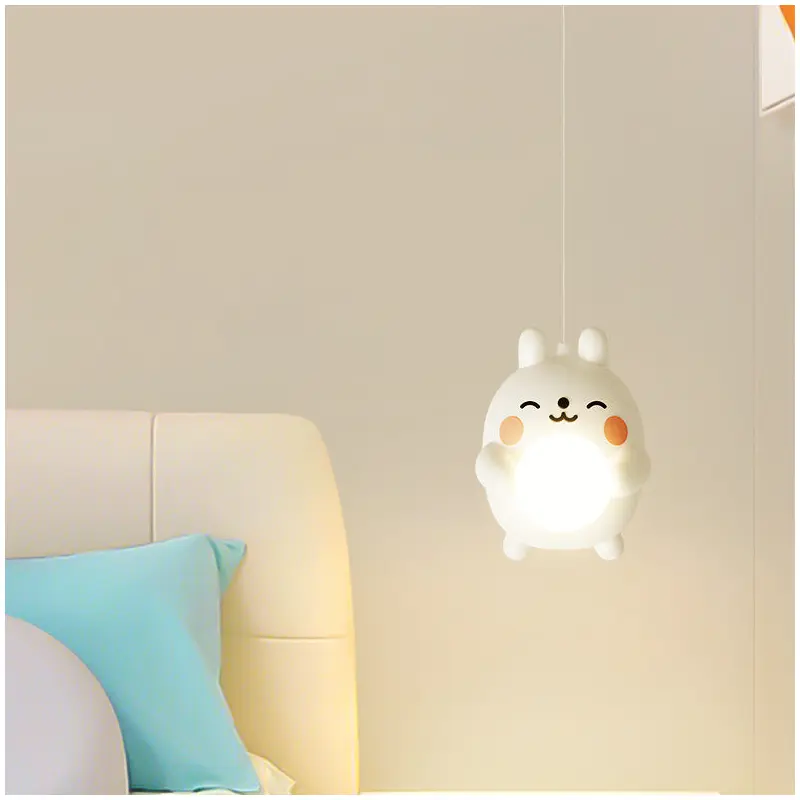 Modern Art Deco Kids Iron Acrylic Rabbit LED Pendant Light For Bedroom