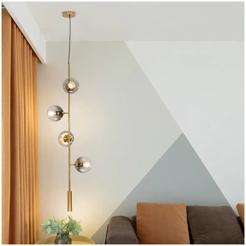 Modern Mid-Century Iron Long Strip Glass Ball 4/6-Light Chandelier Island Light For Dining Room