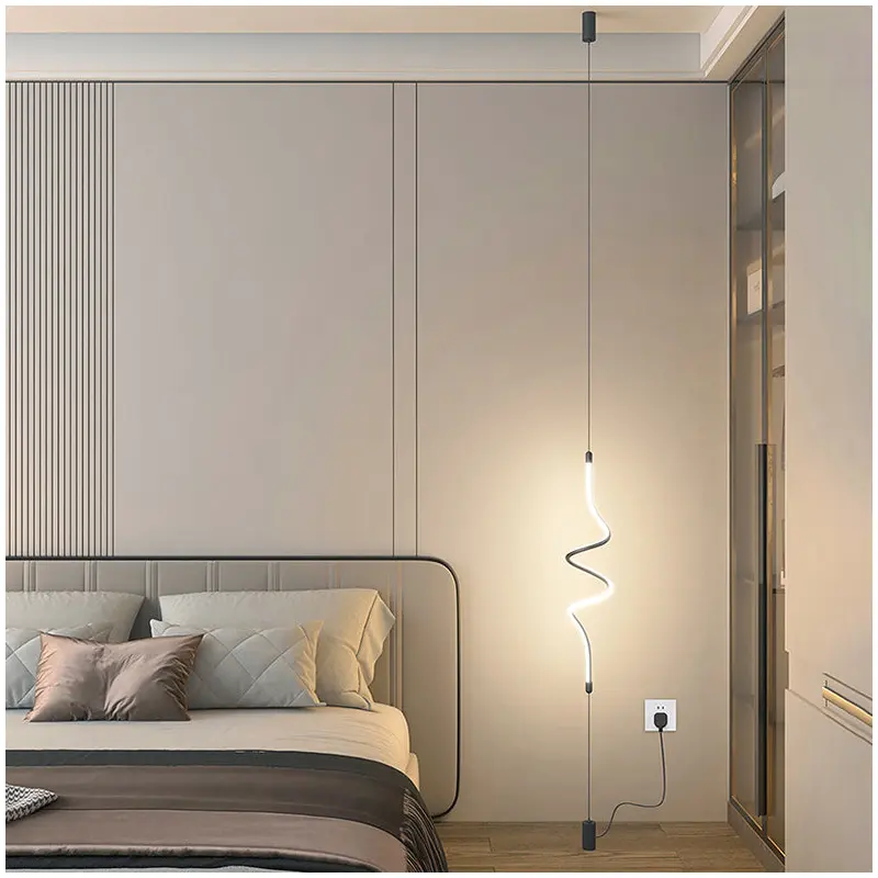 Modern Minimalist Iron Aluminum Silica Line LED Pendant Light For Bedroom