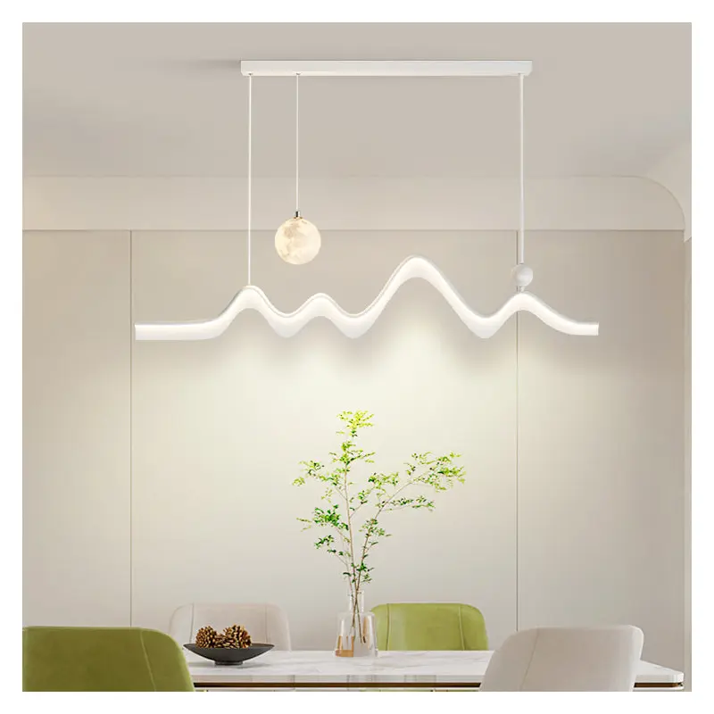 Modern Minimalist Moon Wave Long Iron Aluminum Acrylic LED Island Light Chandelier For Dining Room
