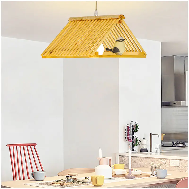 Traditional Chinese Eaves Bird Bamboo Glass 1/2/3 Light Island Light Chandelier For Dining Room