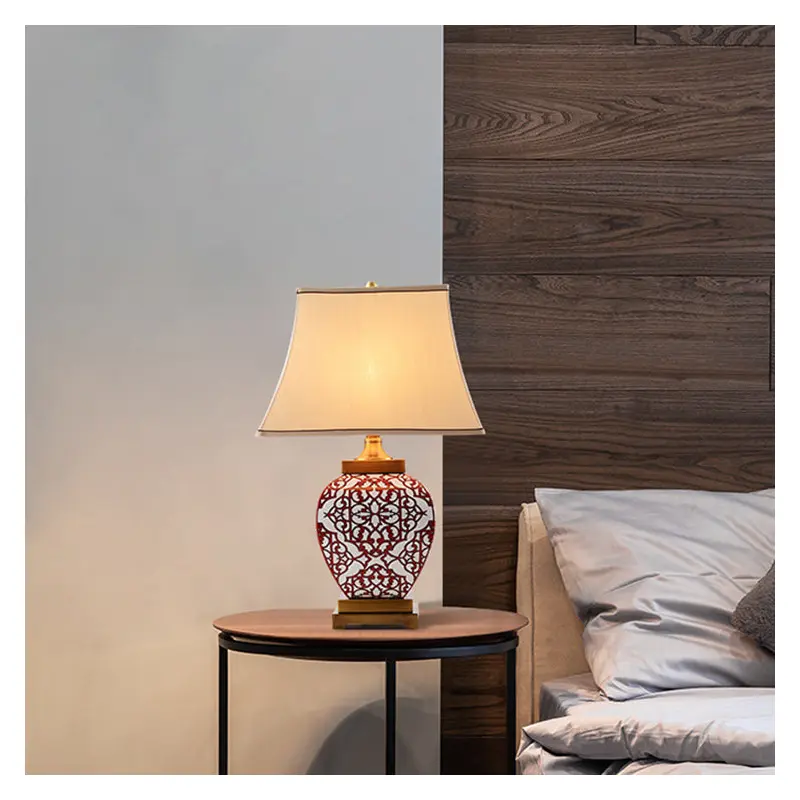 Traditional Vintage Vase Shaped Ceramic Fabric 1-Light Table Lamp For Bedroom