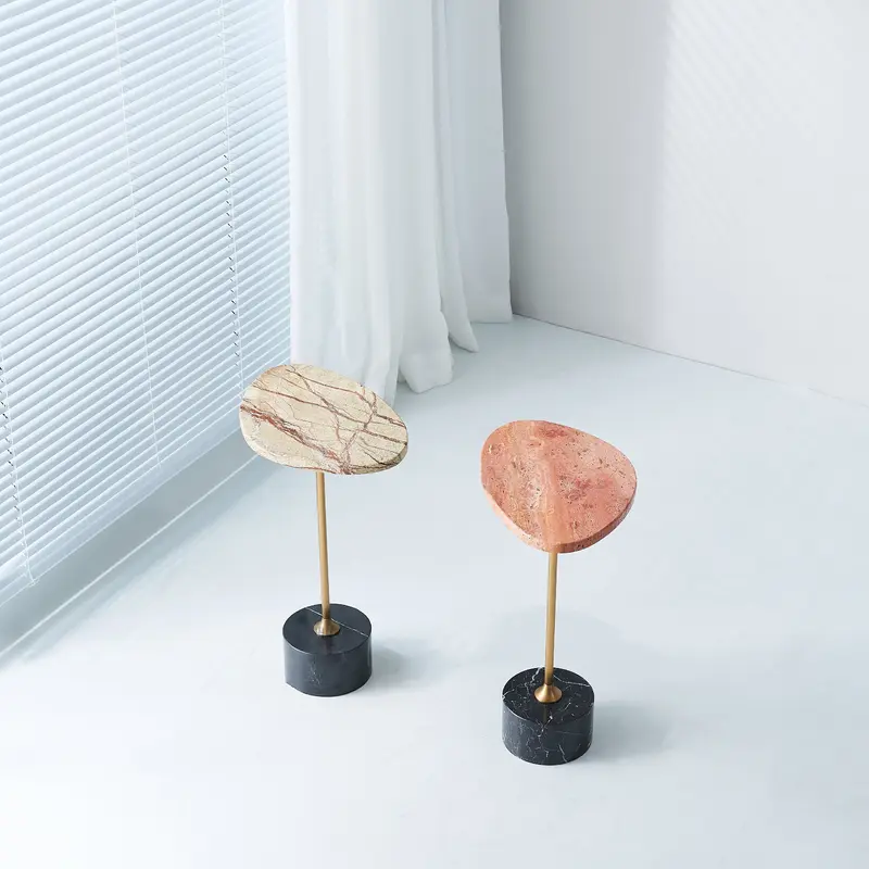 Asymmetrical Top Oval Marble End Table - Japanese Accent Table For Living Room