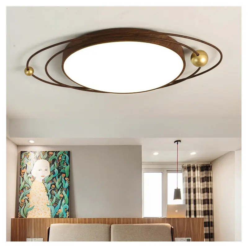 Contemporary Creative Cylindrical Spherical Planetary Shape Iron Acrylic LED Flush Mount Ceiling Light For Bedroom