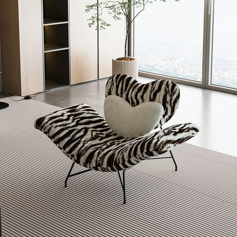 Contemporary Creative Detachable Heart Carbon Steel Faux Angora Sponge PP Cotton Accent Chair Backrest Armless For Living Room