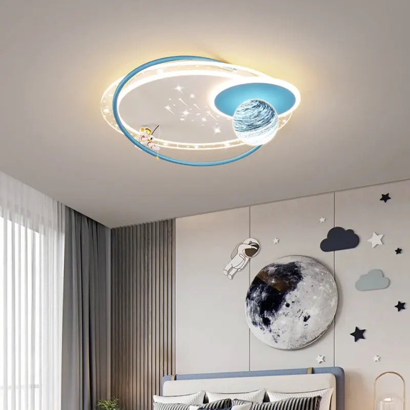 Contemporary Creative Kid Spherical Round Iron Glass Acrylic LED Flush Mount Ceiling Light For Bedroom