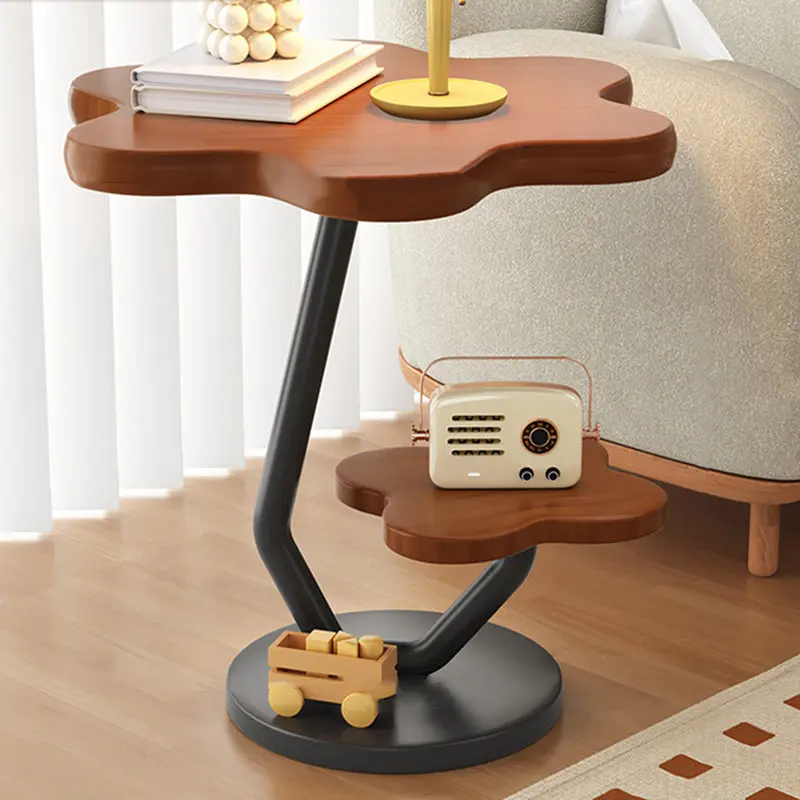 Contemporary Nordic Round Floral Iron Composite Board Side Table 2-Tier For Living Room