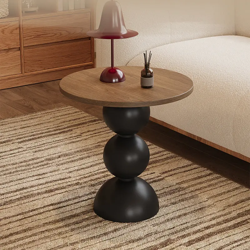 Contemporary Retro Wood Carbon Steel Round End Table 1-Tier For Living Room