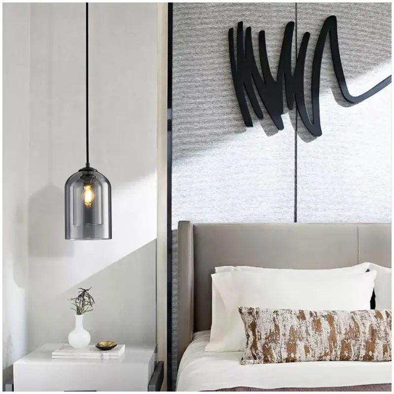 Modern Minimalist Cylindrical Round Iron Glass 1-Light Pendant Light For Bedroom