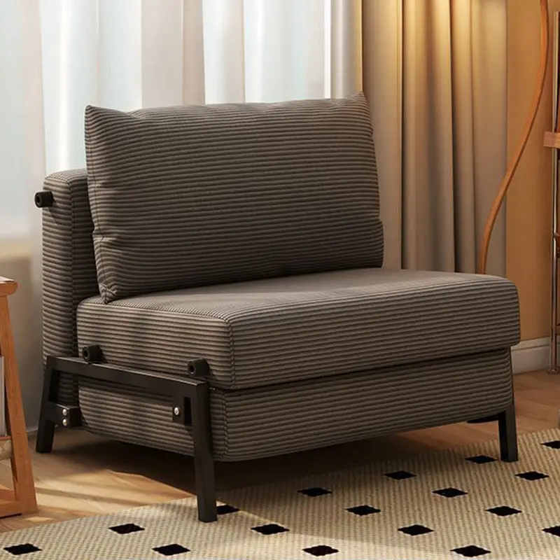 Modern Minimalist Foldable Rectangular Carbon Steel Corduroy Sponge Accent Chair Backrest Armless For Living Room