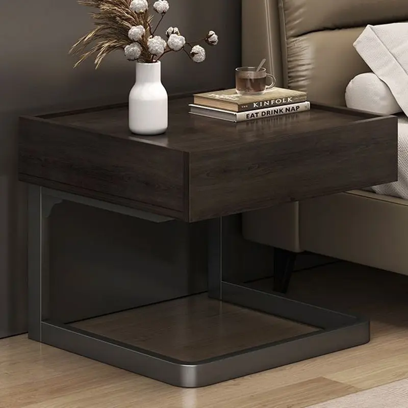 Modern Minimalist Rectangular Iron Plywood Suspended Nightstand 1-Drawer For Bedroom