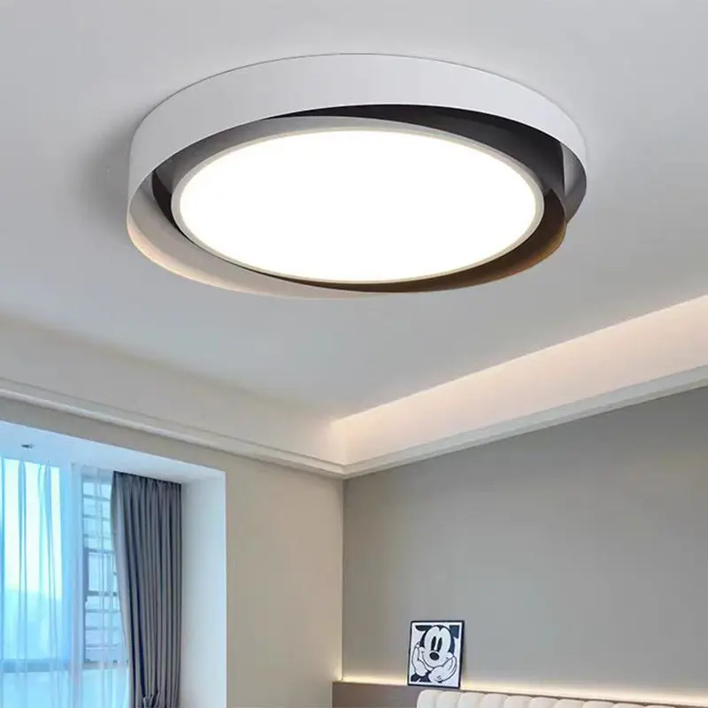 Modern Minimalist Round Cylindrical Iron Acrylic LED Flush Mount Ceiling Light For Bedroom