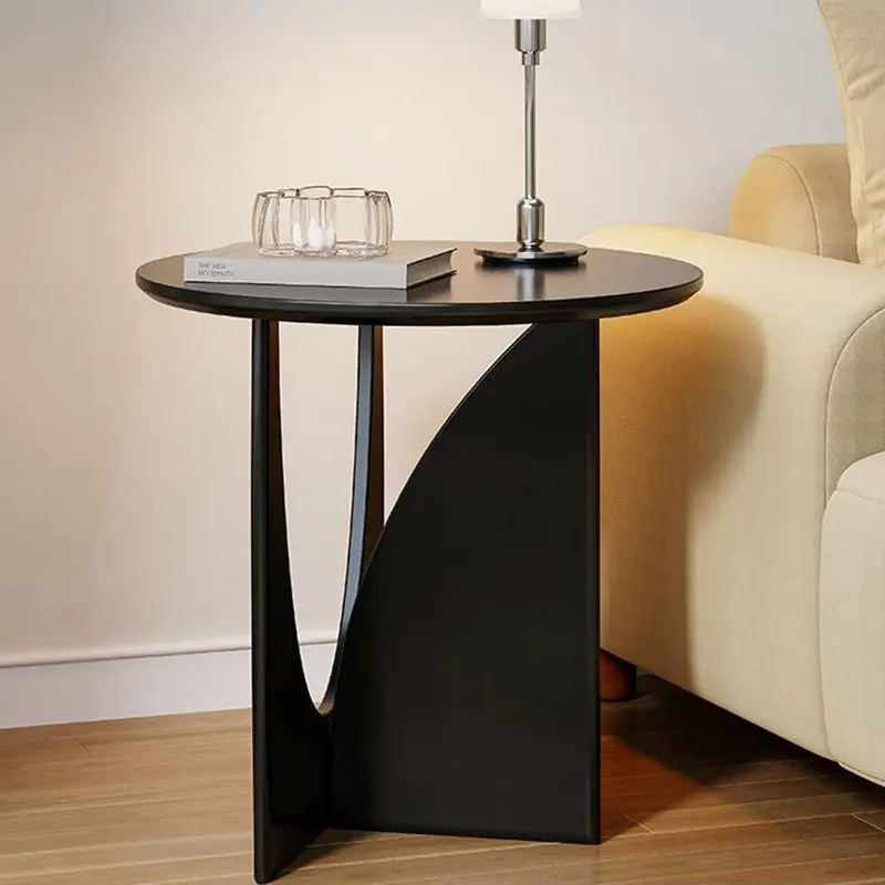 Modern Minimalist Round Solid Wood End Table 1-Tier For Living Room