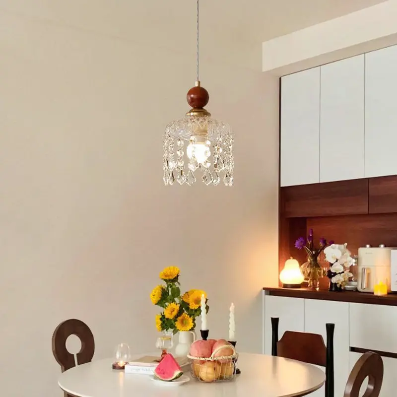 Modern Minimalist Spherical Cylindrical Gourd-Shaped Iron Wooden Acrylic 1-Light Pendant Light For Dining Room