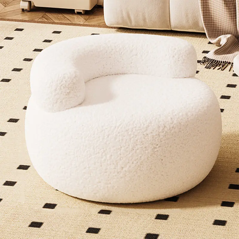 Modern Minimalist Wood Lambswool Round Low Stool Backrest Armless For Living Room