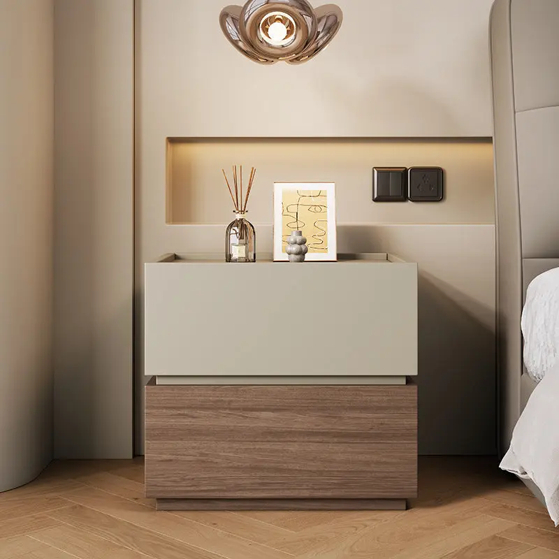 Modern Minimalist Wood Square Nightstand 2-Tier For Bedroom