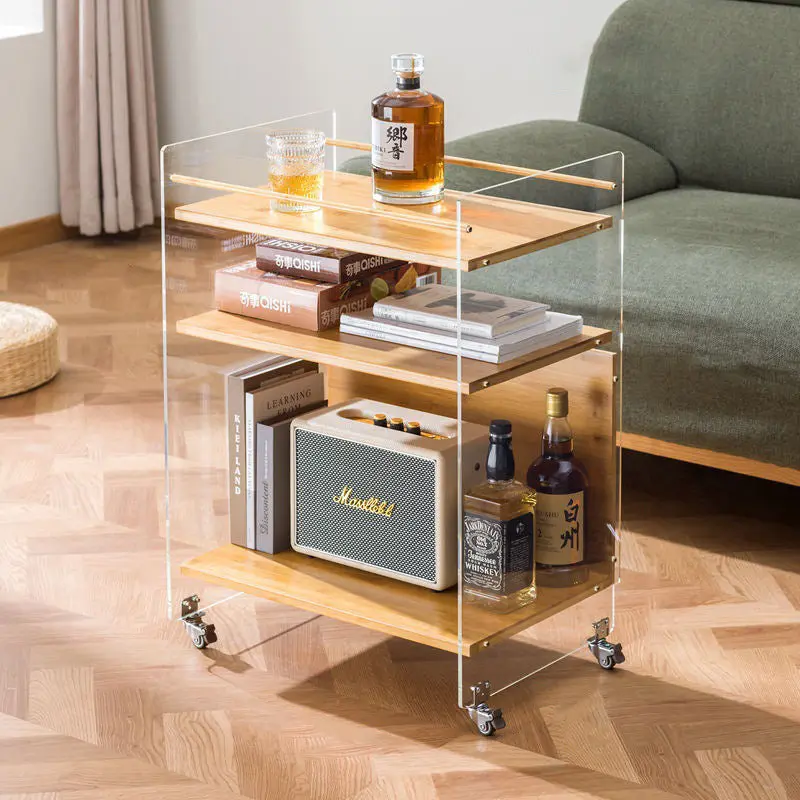 Modern Simplicity Rectangular Bamboo Acrylic Movable End Table 3-Tier For Living Room
