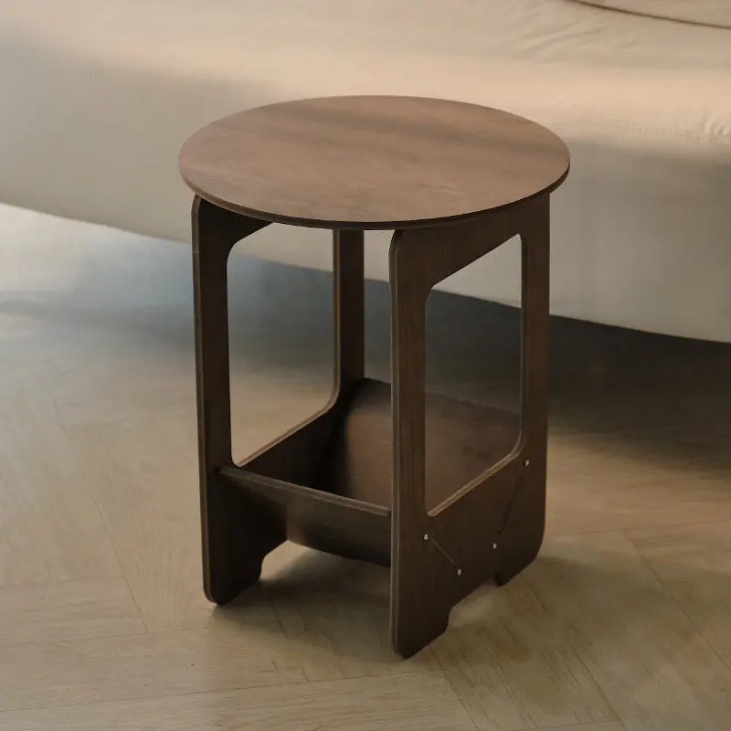 Modern Simplicity Round Wood-Plastic Composites Side Table 2-Tier For Living Room
