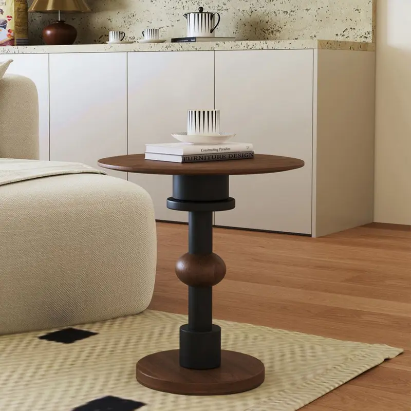 Traditional French Rubber Wood Round Ball End Table 1-Tier For Living Room