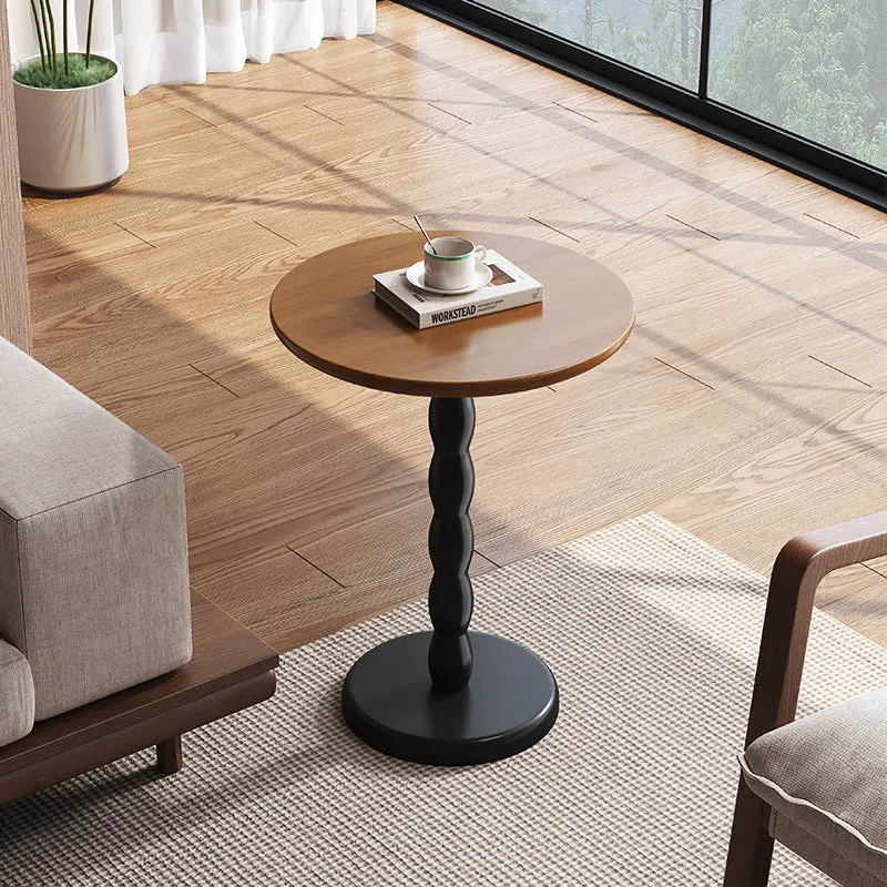 Traditional French Rubber Wood Round Roman Column End Table 1-Tier For Living Room