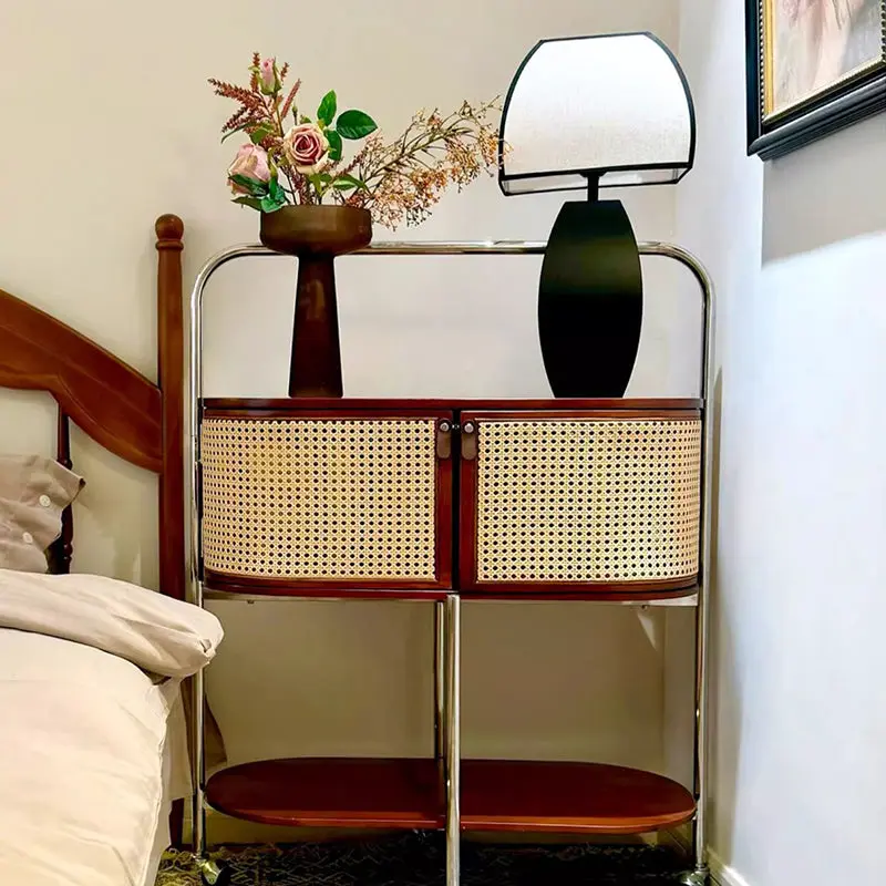 Traditional Vintage Movable Oval Solid Wood Stainless Steel Side Table 2-Tier For Living Room