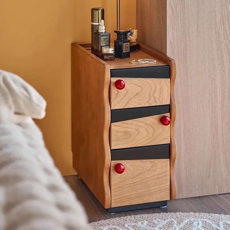 Traditional Vintage Narrow Rectangular Solid Wood Nightstand 3-Drawer For Bedroom