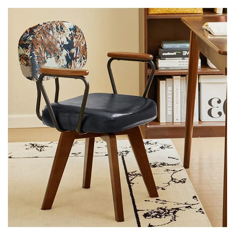 Traditional Vintage Oil Wax Leather Sponge Square Desk Chair Backrest Armrest Swivel For Home Office