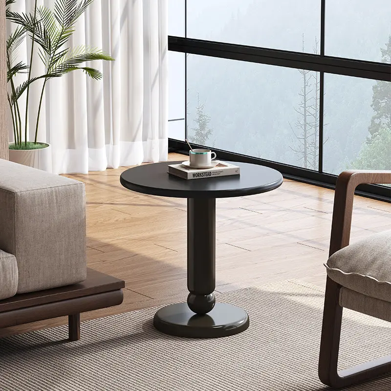 Traditional Vintage Rubber Wood Round Cylinder End Table 1-Tier For Living Room