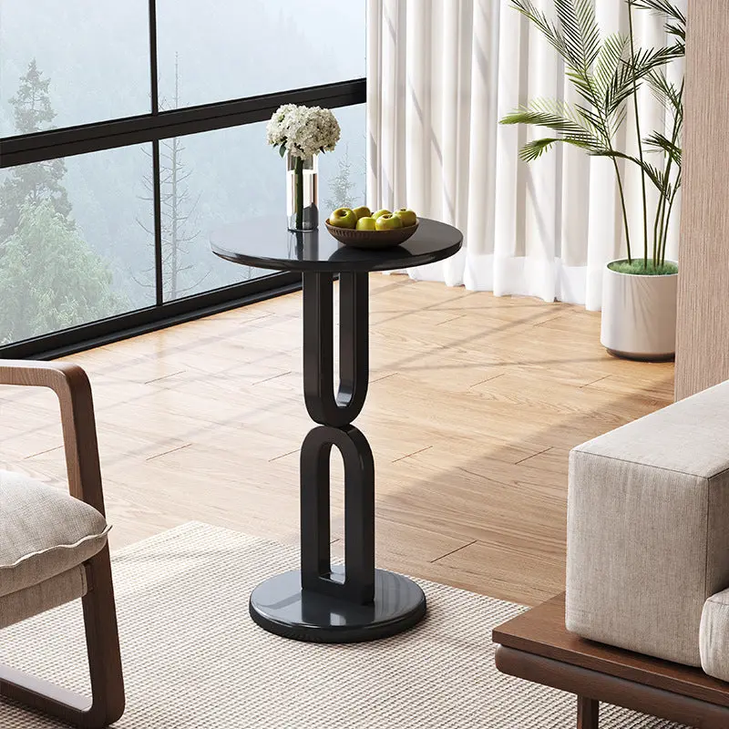 Traditional Vintage Rubber Wood Round U-Shape End Table 1-Tier For Living Room