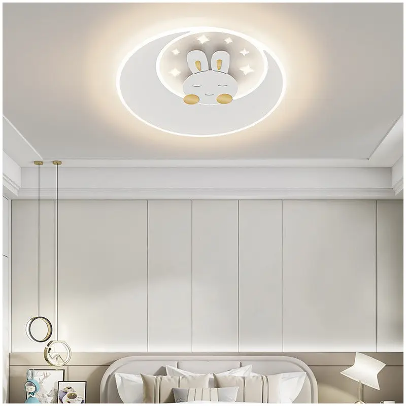 Contemporary Creative Iron Acrylic Round Elephant Rabbit LED Flush Mount Ceiling Light For Bedroom
