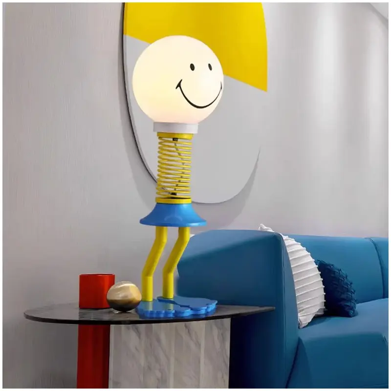 Contemporary Creative Memphis PVC Iron Smile Cartoon Character 1-Light Table Lamp For Bedroom