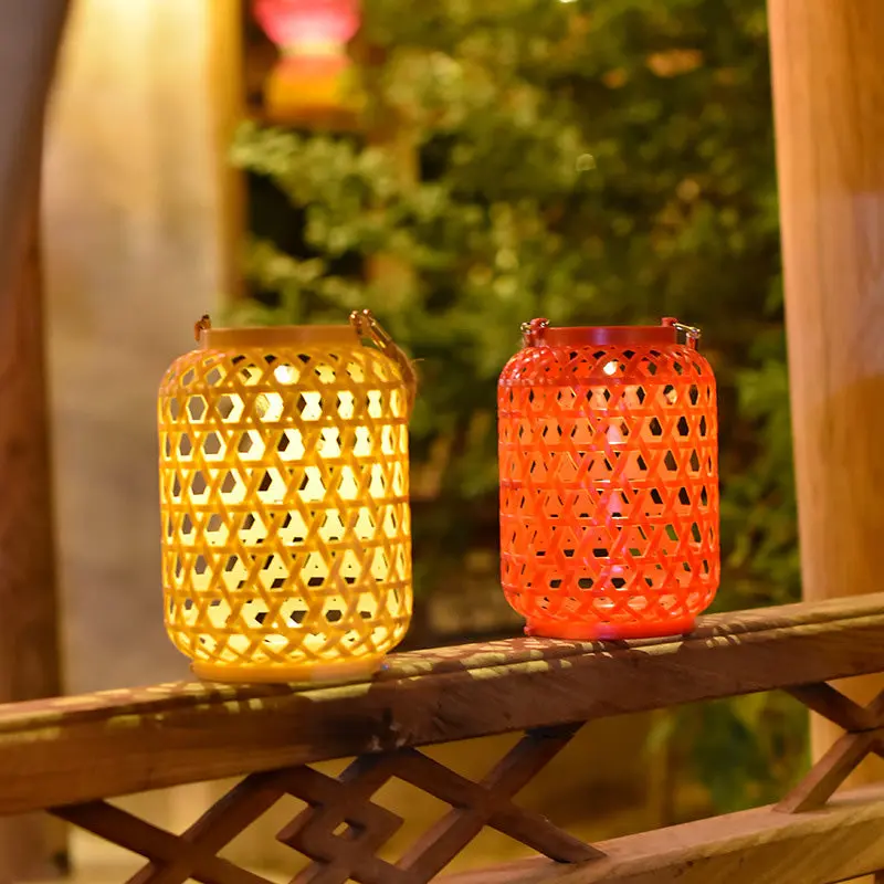 Contemporary Creative Solar Waterproof Lantern Weaving Plastic LED Portable Outdoor Light For Garden