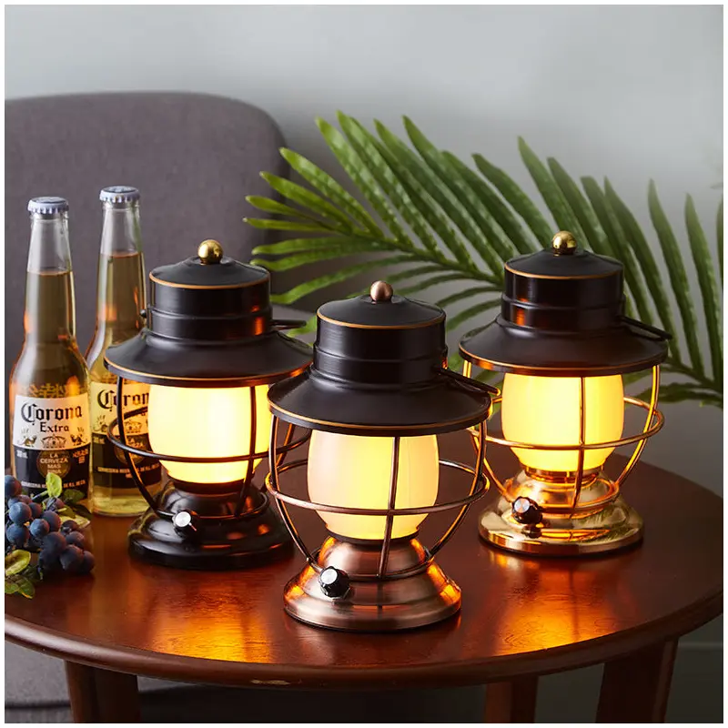 Traditional Farmhouse Waterproof Rechargeable Iron Acrylic Cylinder LED Table Lamp For Entertainment Room