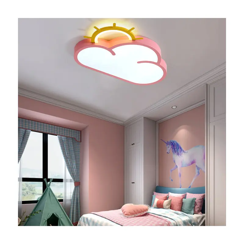 Contemporary Creative Cartoon Cloud Sun Acrylic Shade LED Kids Flush Mount Ceiling Light For Bedroom