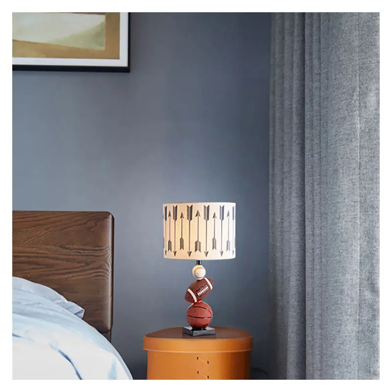 Contemporary Creative Cylinder Basketball Rugby Tennis Fabric Resin 1-Light Table Lamp For Bedroom