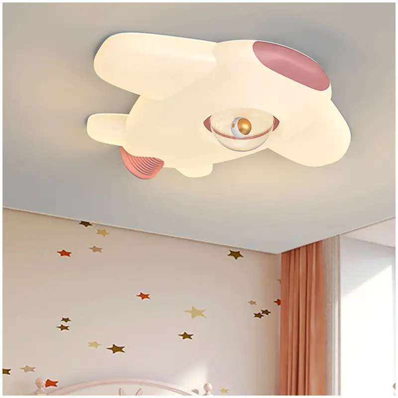 Contemporary Creative Iron PE Cartoon Airplane Design LED Kids Flush Mount Ceiling Light For Bedroom