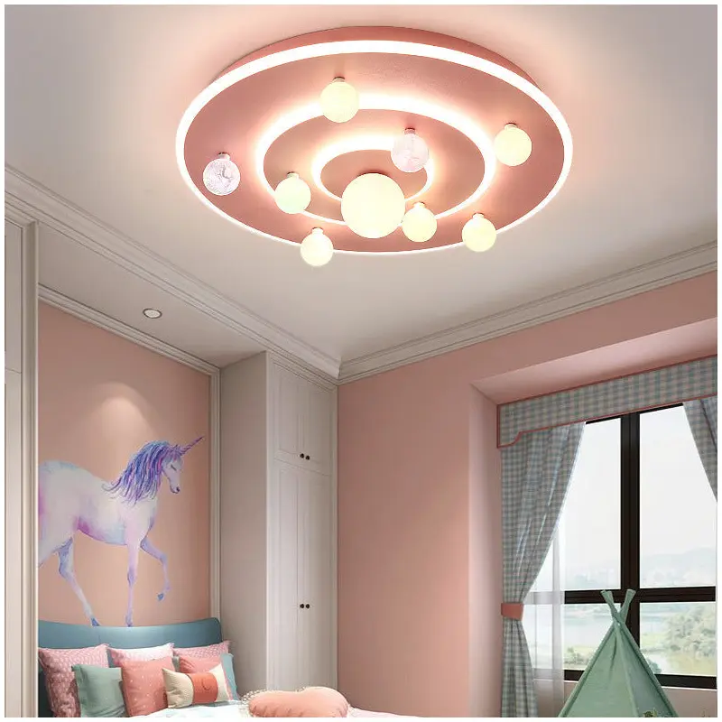 Contemporary Creative Kids Round Planet Iron Acrylic LED Flush Mount Ceiling Light For Bedroom