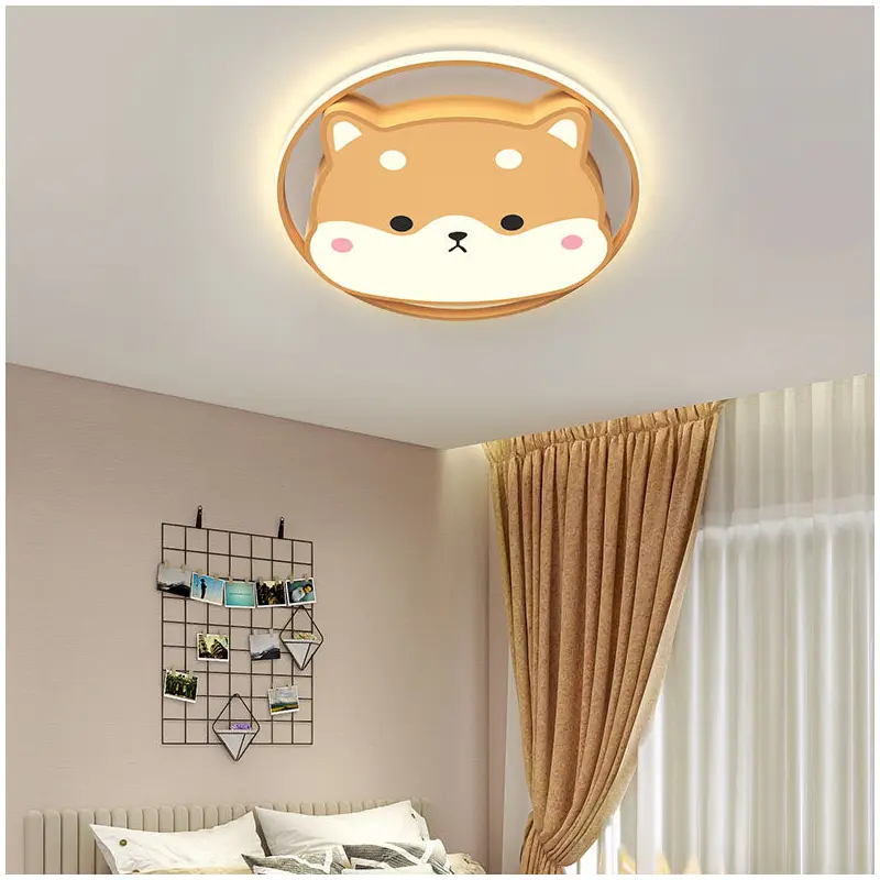 Contemporary Creative Round Shiba Inu Kids Acrylic LED Flush Mount Ceiling Light For Bedroom