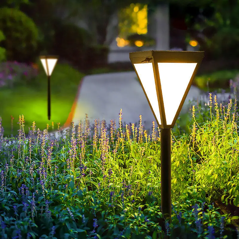 Modern Minimalist Waterproof Solar Tri-Prism Iron Acrylic Ground Plug LED Landscape Light For Garden