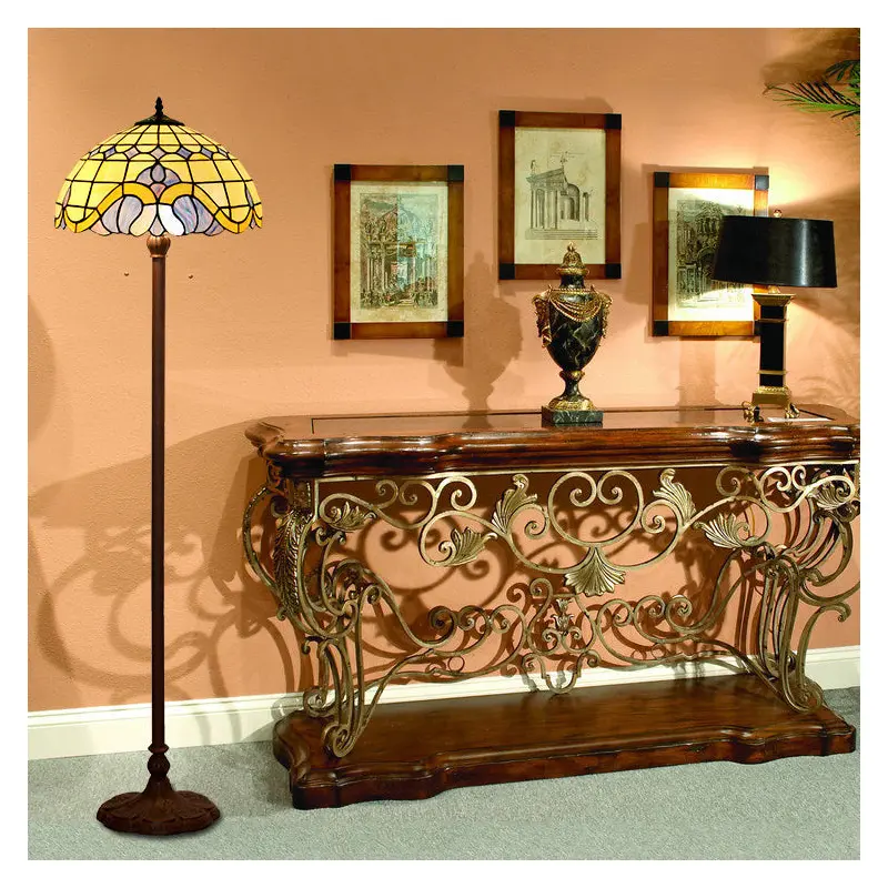 Traditional Tiffany Mediterranean Stained Glass 2-Light Standing Floor Lamp For Home Office