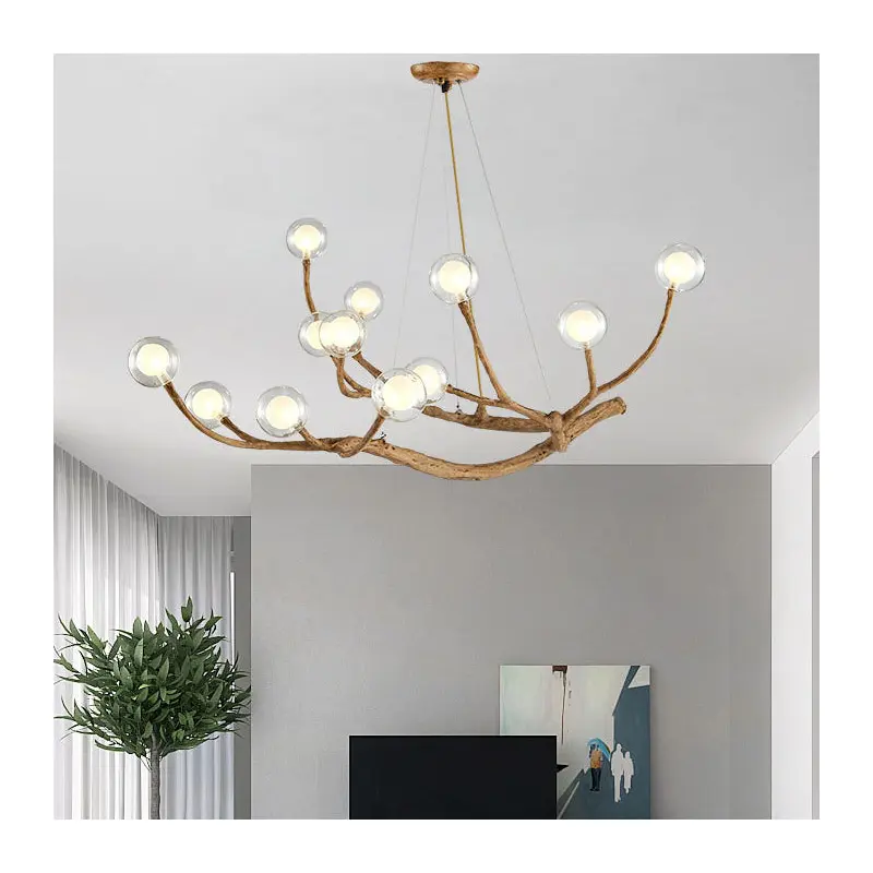 Contemporary Creative Ball-in-Ball Tree Branch Hardware Glass 8/12/16/20 Light Chandelier For Living Room
