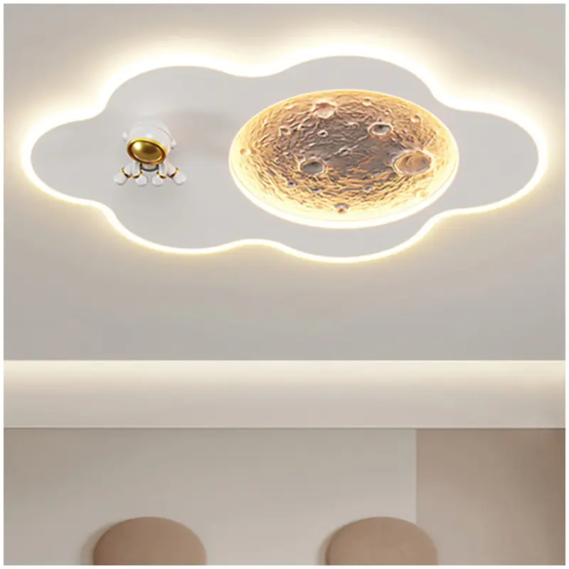 Contemporary Creative Resin Moon Astronaut Acrylic Cloud Shape LED Kids Flush Mount Ceiling Light For Living Room