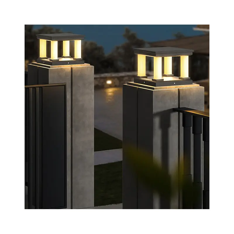 Contemporary Industrial Stainless Steel Square Column LED Waterproof Solar Post Lamp For Outdoor Patio