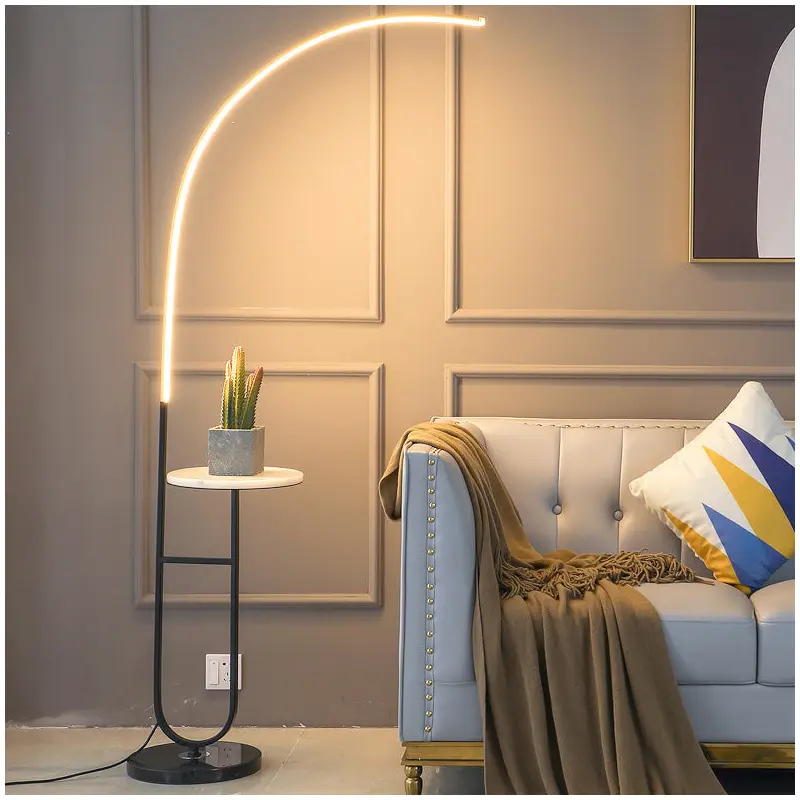 Contemporary Simplicity Arc Aluminum Strip With Marble Iron Pallet LED Standing Floor Lamp For Living Room